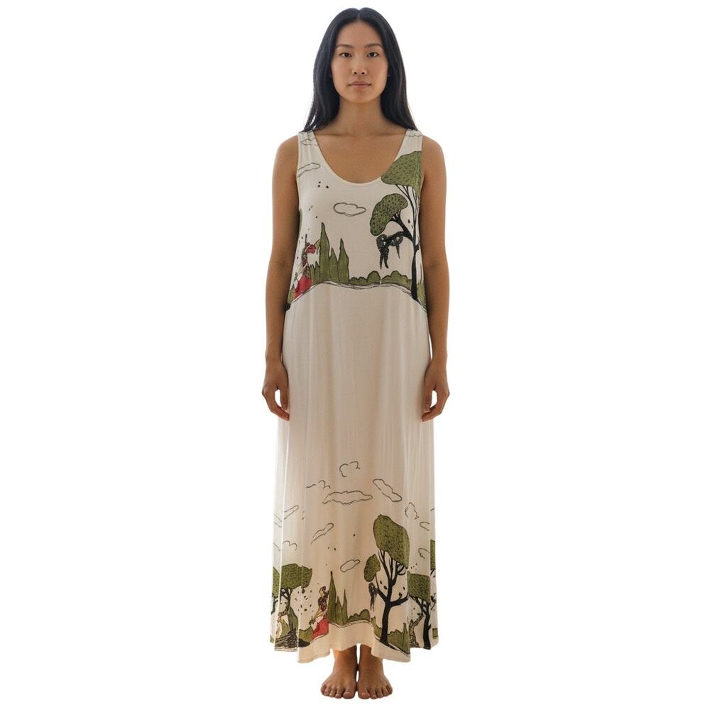 Citron Santa Monica White Nature Motif Sleeveless Maxi Dress